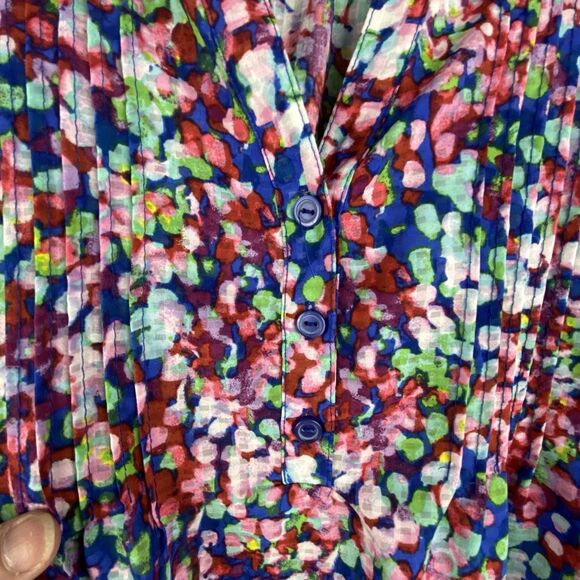 Notations Blouse Women's 3X Split Button Neck Pleated Roll Tab Sleeve Peasant - Picture 6 of 12